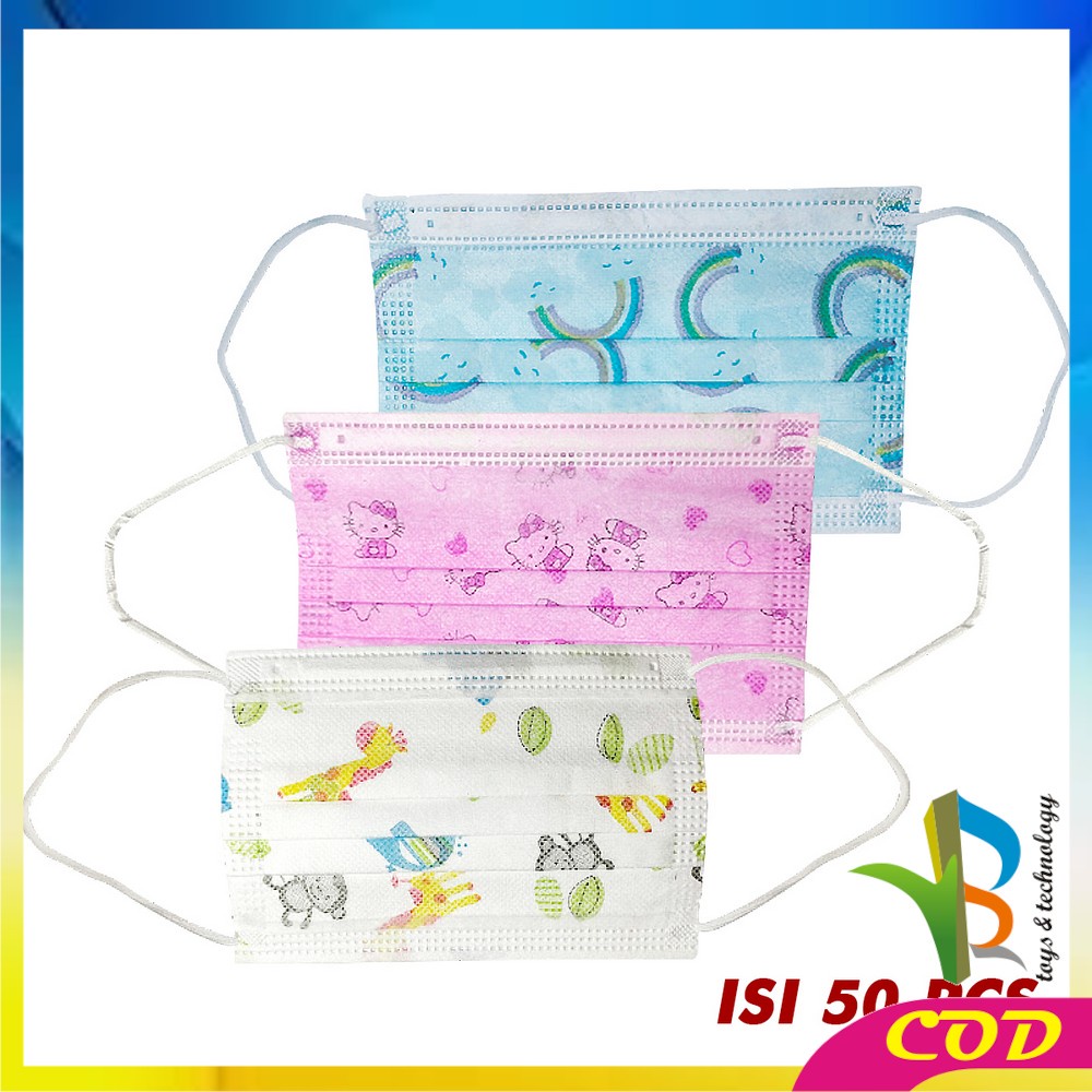 RB-C262 Masker Anak 3 Ply Karakter Isi 50Pcs Kids Face Mask Masker Earloop 3Ply Masker Disposable