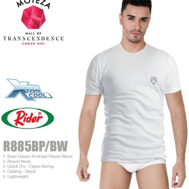 Kaos Dalam Xtracool Pria T-Shirt - O Neck - RIDER R885BP - Isi 3 pc - Putih, XXL
