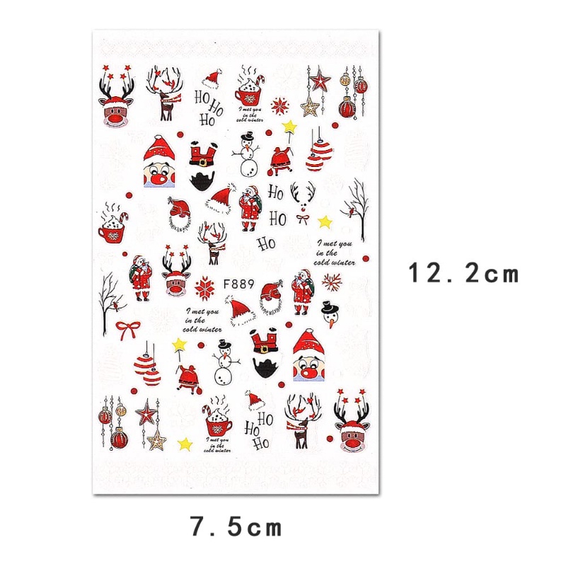 1 Lembar Stiker Kuku Desain Kartun Santa Claus Snowman Pohon Natal Untuk Manicure