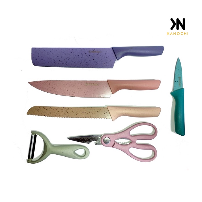 Pisau dapur jerami set 6 in 1 pisau keramik warna warni