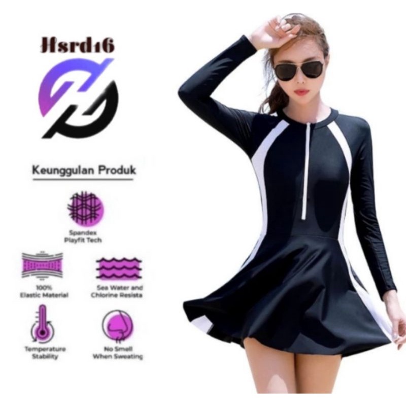 Baju Renang Diving Rok Wanita Dewasa Lengan Panjang Premium
