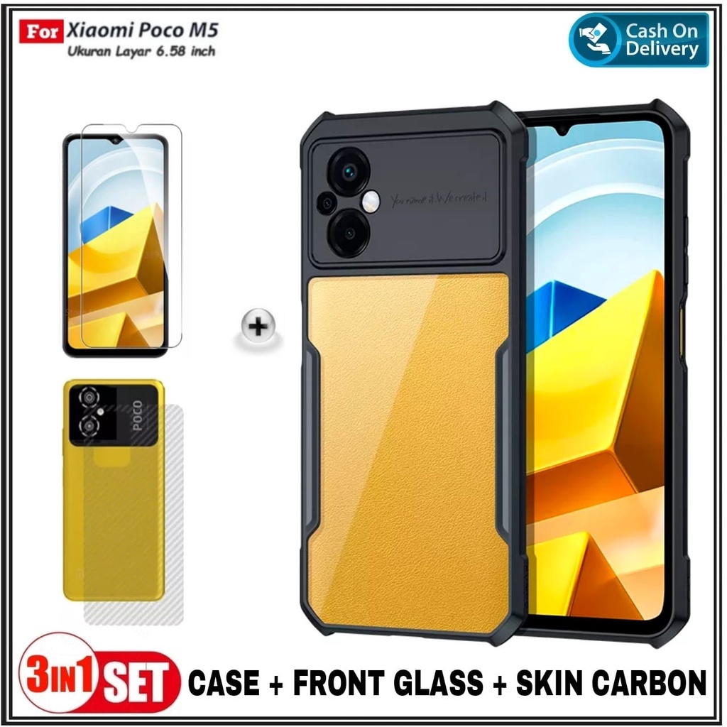 Paket 3IN1 Case Xiaomi POCO M5 Soft Hard Fusion Transparan Casing