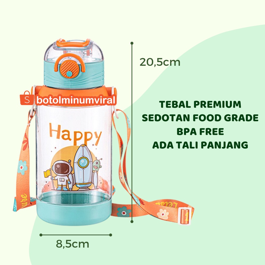 Botol Minum Viral Anak Sedotan Tali BPA Free Karakter Astronot 700ml