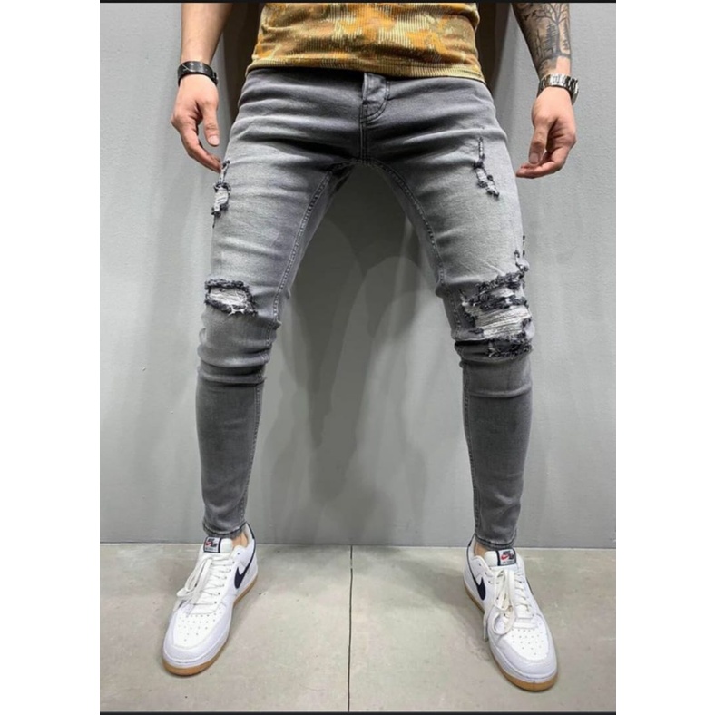 celana jeans denim panjang strecth sobek cakar kucing pria model terbaru bisa COD