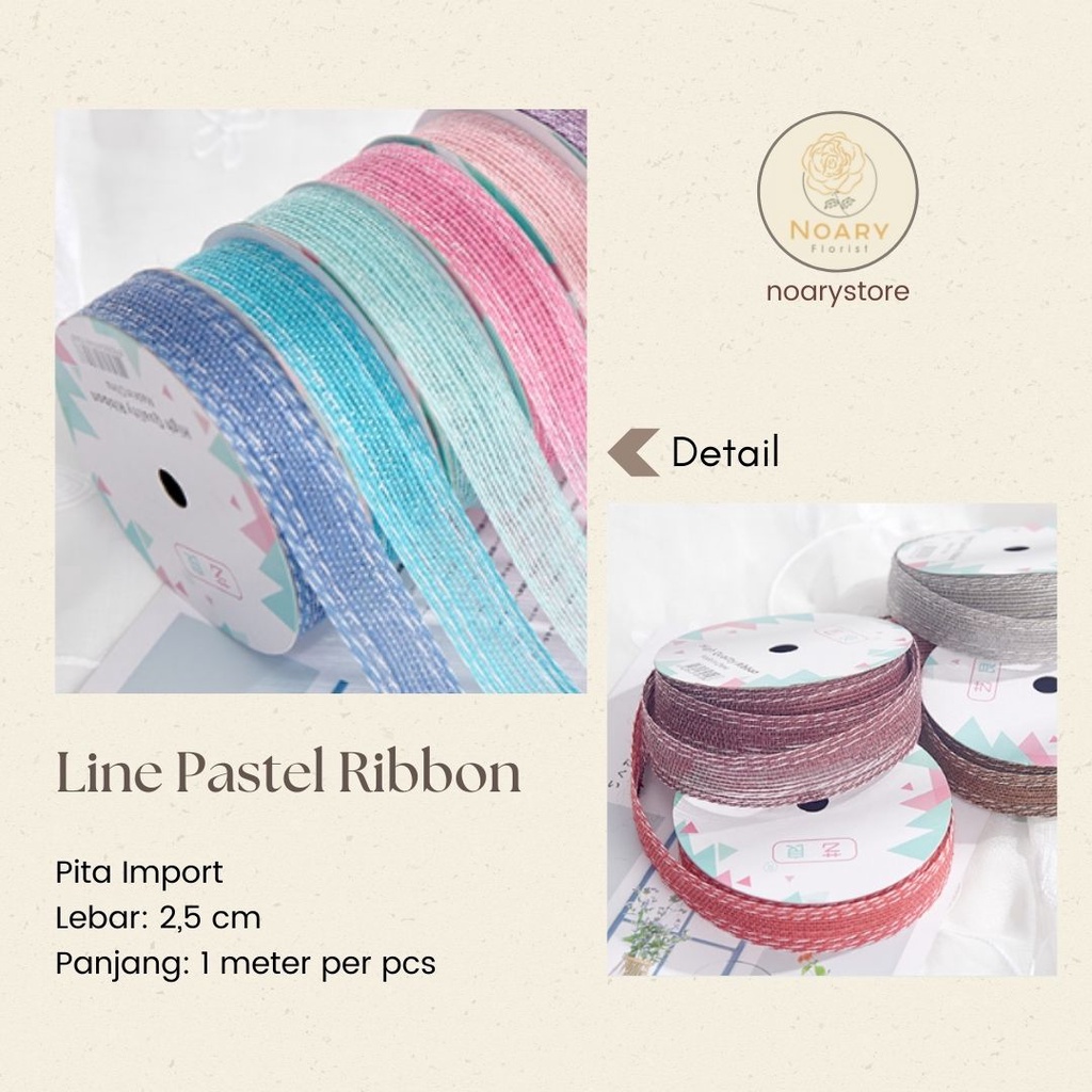 Line Pastel Ribbon / Pita Satin / Ribbon / Pita Import / Pita Bunga / Pita Kado / Pita Chiffon / Pita Termurah / Flower Ribbon / Florist Ribbon / Pita / Pita Grosir / Pita Besar Kecil Medium / Satin / OPP / Pita Tarik / Florist supply