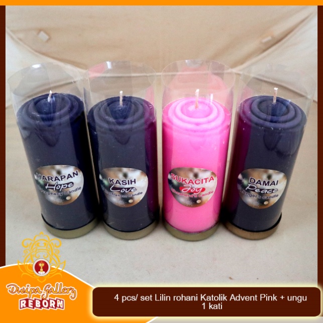 Lilin Doa Advent Adven Ungu Pink Lilin Rohani Misa Natal 14cm motif sticker bulat