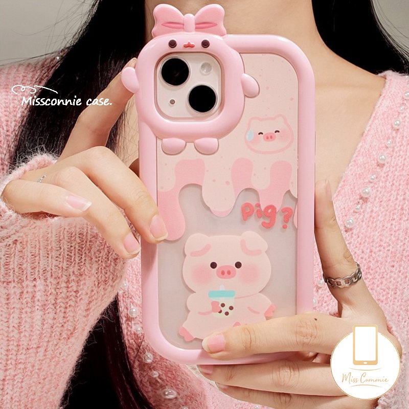 Kartun Lucu Babi Susu Teh Es Krim Case Realme C30 C33 C35 C25s C15 C21Y C3 C31 C25Y C11 C25 C21 C2 C1 C1 C17 9 9Pro +8 7 9i 5i 6i 8Pro 5s 5 7i 3D Busur Little Monster Lensa Sarung