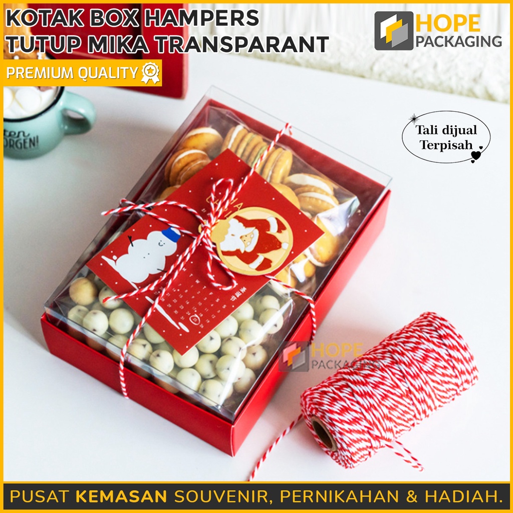 Box Dus mika / box Lebaran / box natal / dessert Box / Kotak Box Hampers Merah + tutup mika transparant