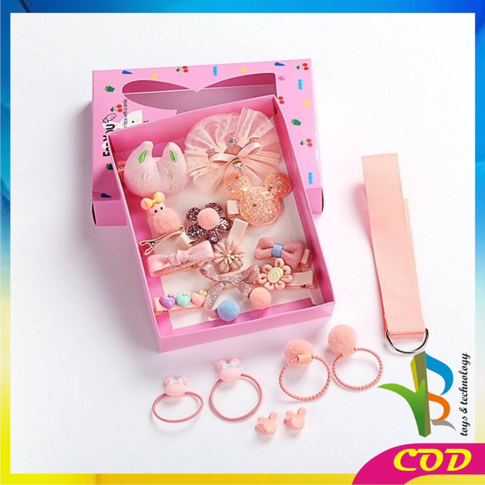 RB-C19 Ikat Rambut Karet Pita Anak 18 in 1 Jepit Rambut Anak | Aksesoris Rambut Hair Clip Import