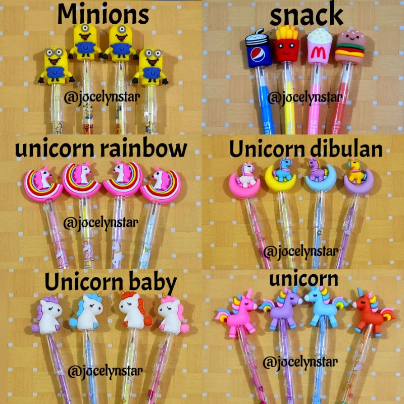 

Pensil bensia/ pensil sambung susun karakter unicorn, minion