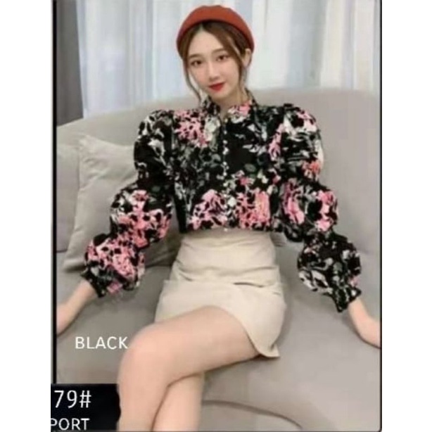 Baju blouse blus basic floral flower daisy casual ruffle christmas natal formal kerja kuliah jalan w