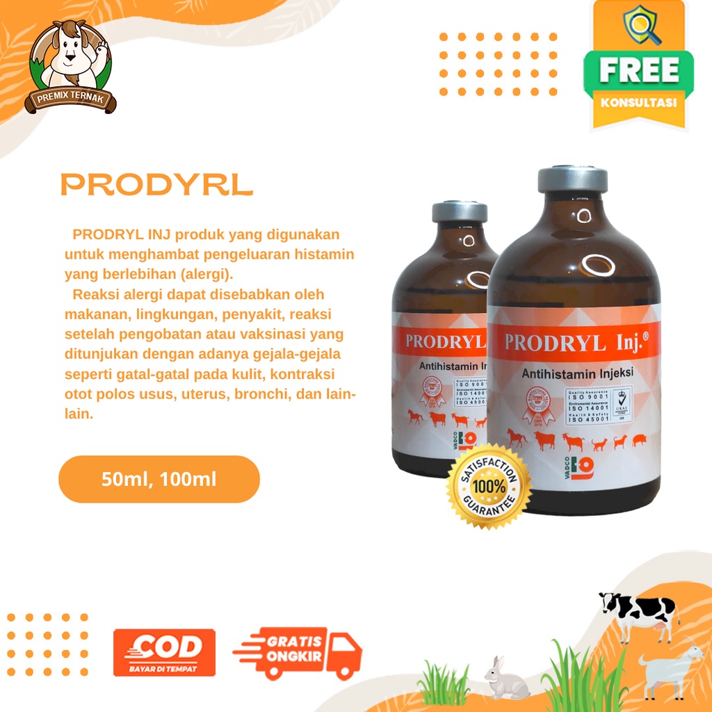 PRODRYL Inj. 100ml - Antihistamin Anti Alergi hewan TERNAK SAPI KAMBING KUDA- mirip VETADRYL SANBE