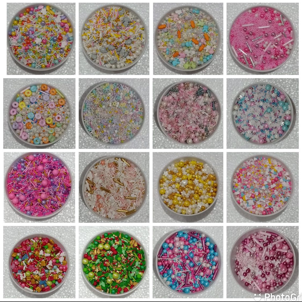 

MIX SPRINKLE / SPRINKLE KUE TRIMIT / MUTIARA HIASAN KUE CAMPUR KEMASAN 5 GRAM