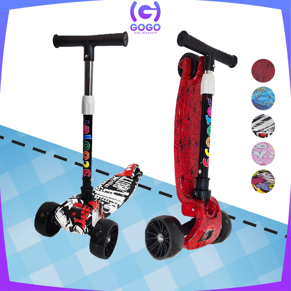 GOGO-M252 Mainan Skuter Anak Karakter Scooter Roda 3 Otoped Anak Bisa Dilipat Injak Mainan Outdoor Kickboard Scooter