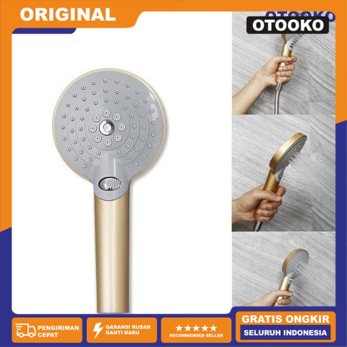 Kepala Hand Shower Head Mandi Set 3 Mode Besar Selang Emas ss02B Gold