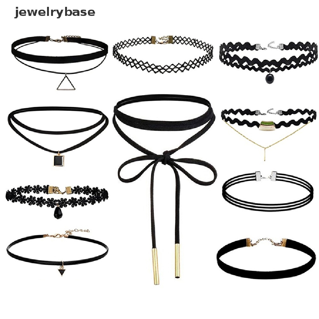 10pcs Kalung Choker Klasik Bahan Velvet Stretch Warna Hitam Gaya Gothic