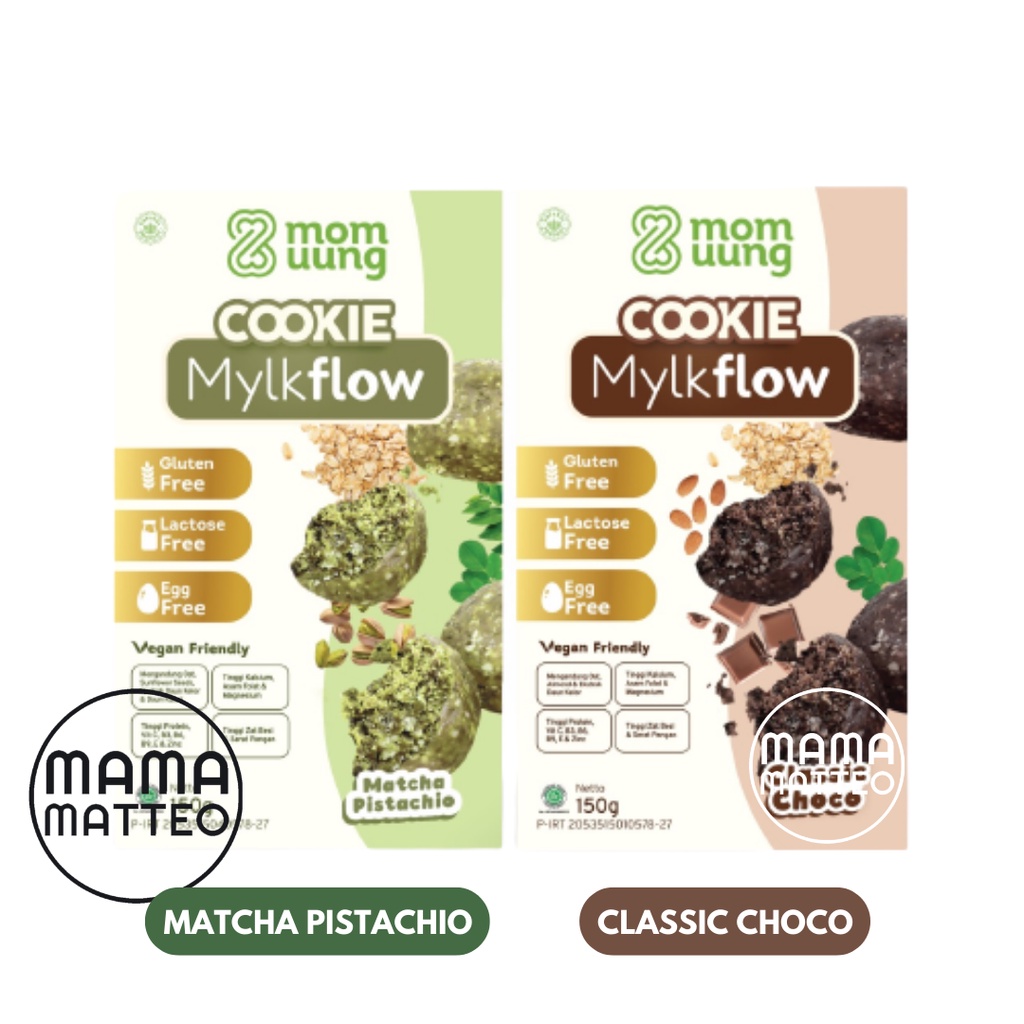 Mom Uung Cookies Mylkflow 150gr Classic Choco &amp; Matcha Pistachio / Cookies Sehat Cokelat Kukis Pelancar ASI Booster / MOM UUNG BANDUNG