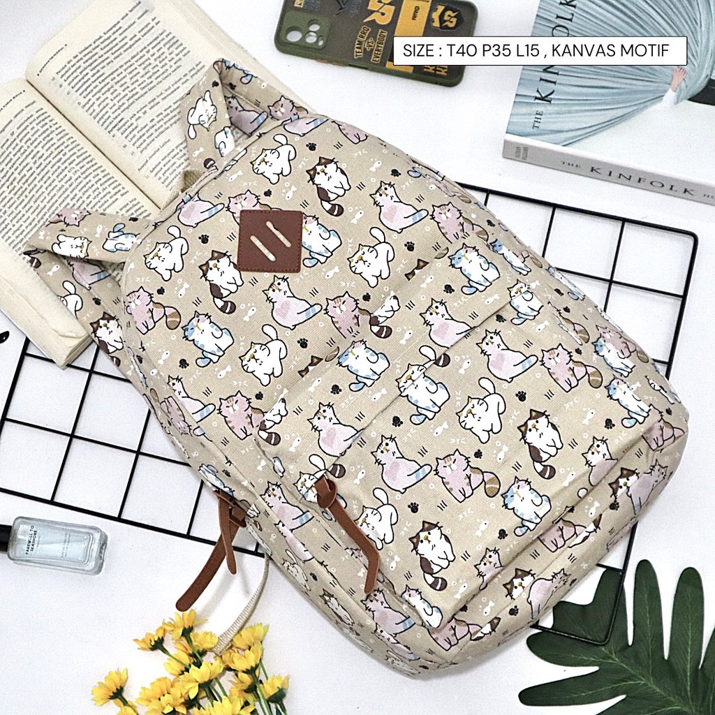 Promo Gratis Ongkir Tas Ransel Pria / Wanita Bahan Kanvas Motif Gaya Korea produk lokal indonesia-Motif 120