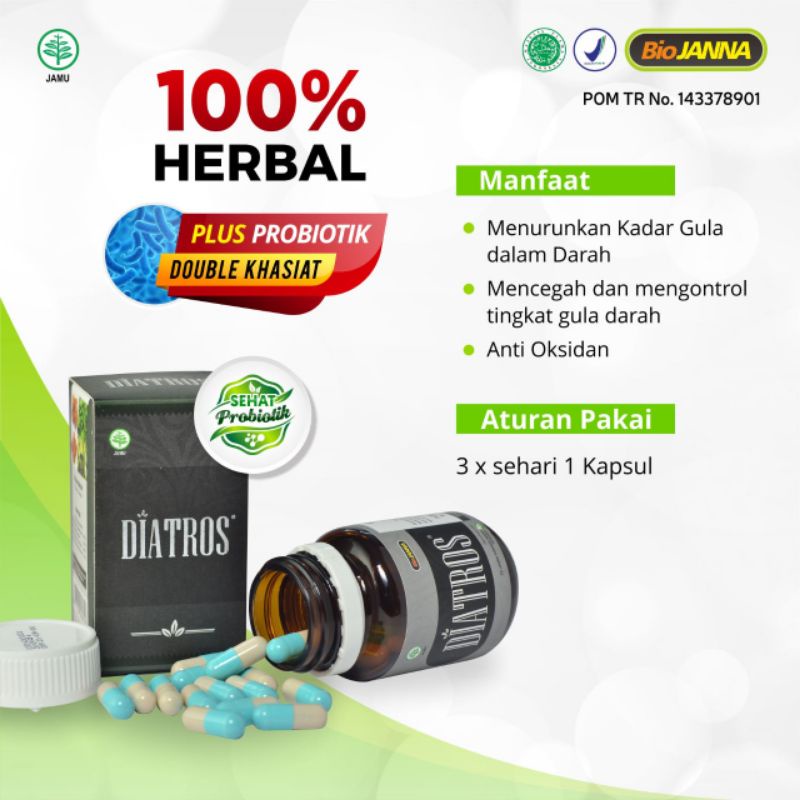 

DIATROS - OBAT HERBA DIABETES , Obat gula darah + sinergi PROBOBIOTIK
