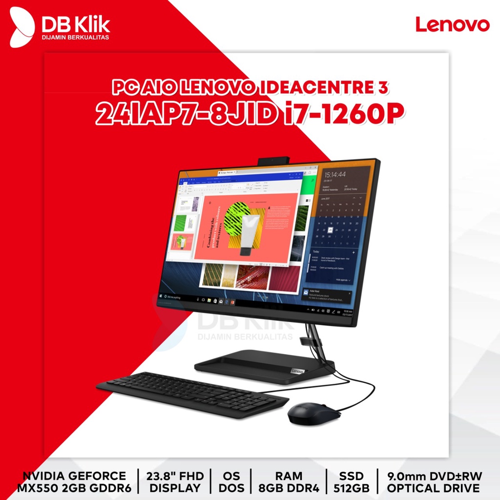 PC AIO LENOVO 3 24IAP7-8JID i7-1260P 8G SSD 512G MX550 DVDRW 23.8&quot; DOS