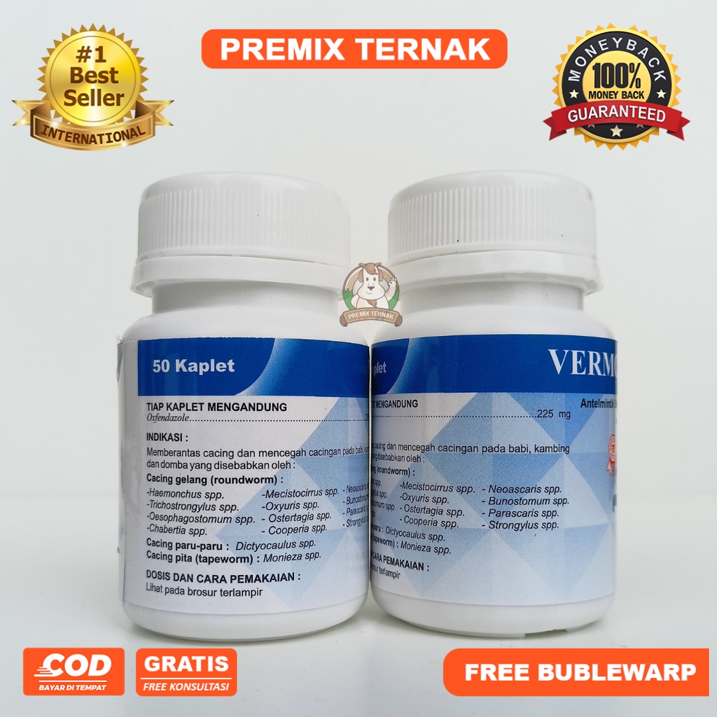 VERMOPROS KAPLET (Isi 50 Kaplet) - OBAT CACING UNTUK KAMBING, DOMBA, &amp; BABI - ANTELMINTIK SPEKTRUM LUAS RASA LECI