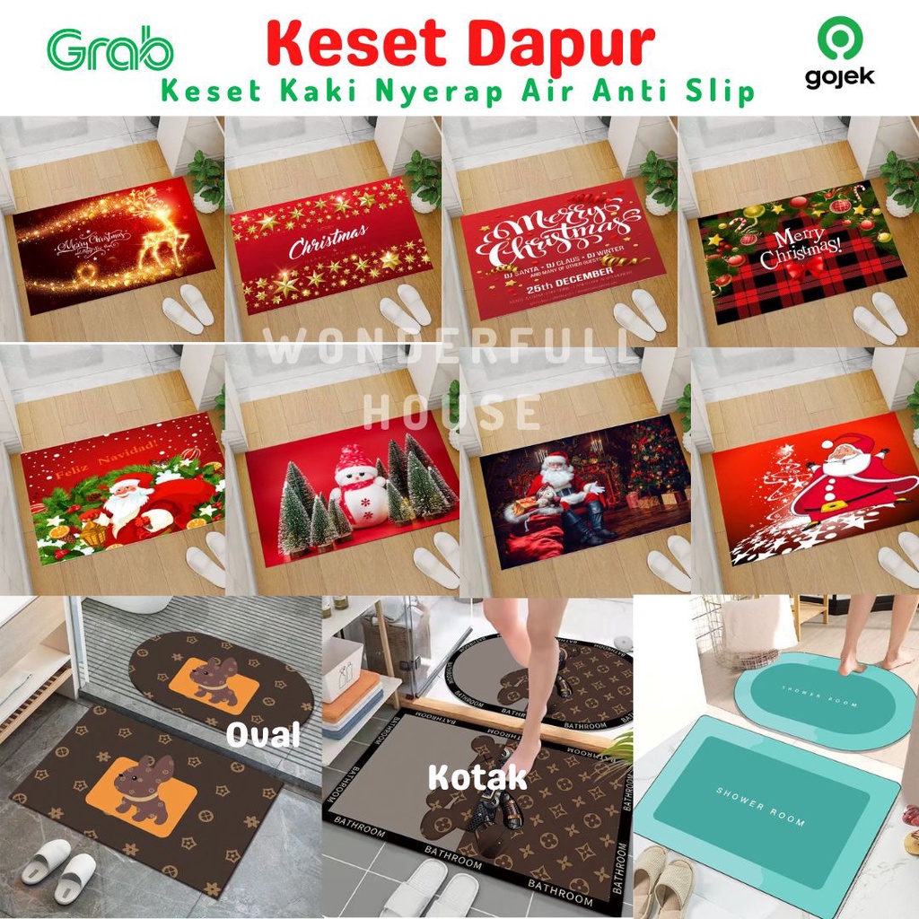 Keset Kaki Anti Selip Minimalis Keset Kaki Dapur Keset Kamar Mandi Anti Slip Natal Merry Christmas Keset Toilet Model U 3 In 1