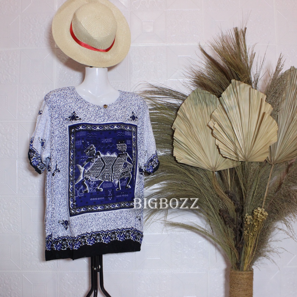 BIGBOZZ - COD - BAJU KATUN MOTIF ASMAD IKAN PUTIH PRIA DAN WANITA / BAJU PANTAI / KAOS PANTAI / BAJU