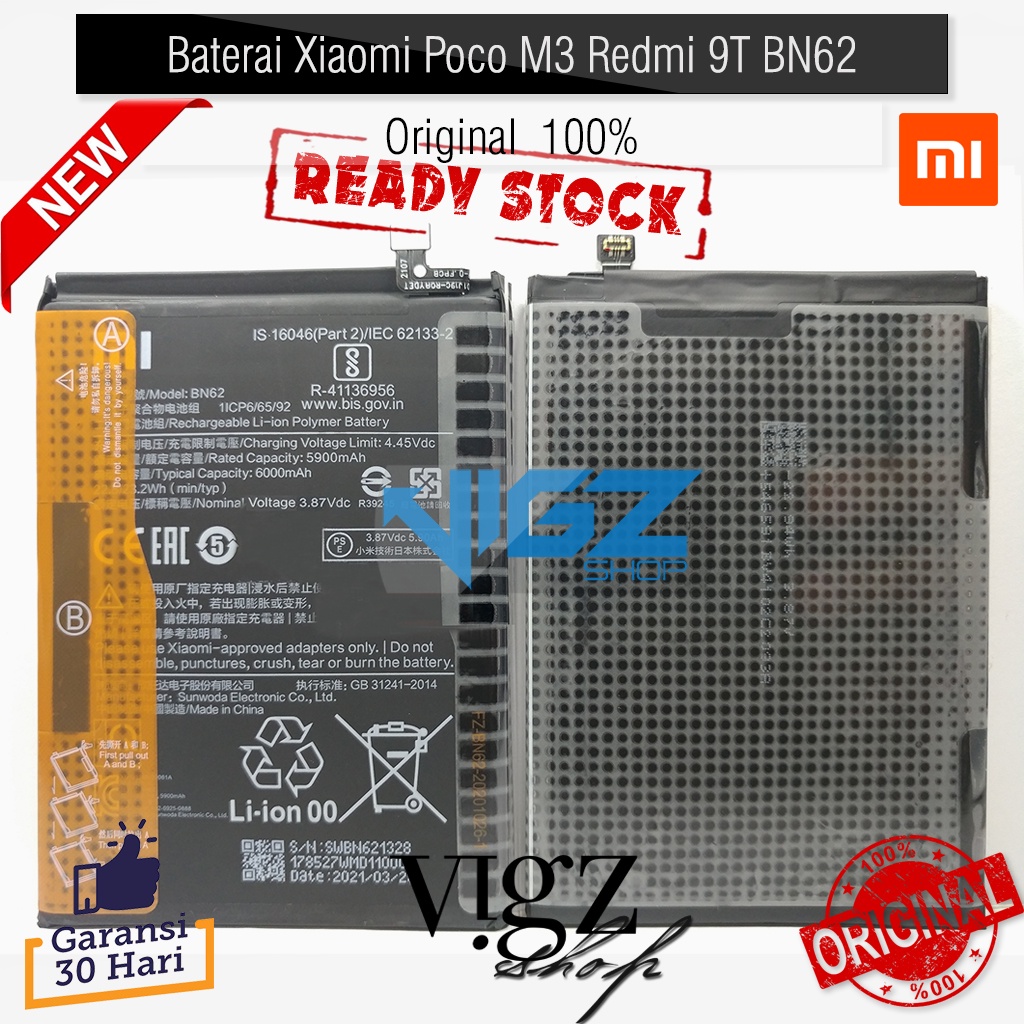 Baterai Xiaomi Poco M3 Redmi 9T BN62 Original 100%
