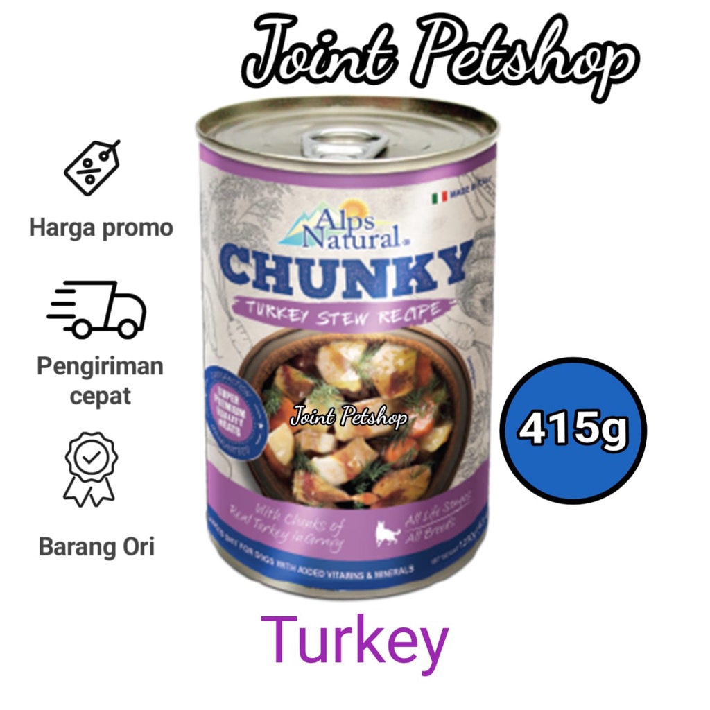 Alps Natural Chunky Rasa Turkey Makanan Kaleng Anjing 415 gram