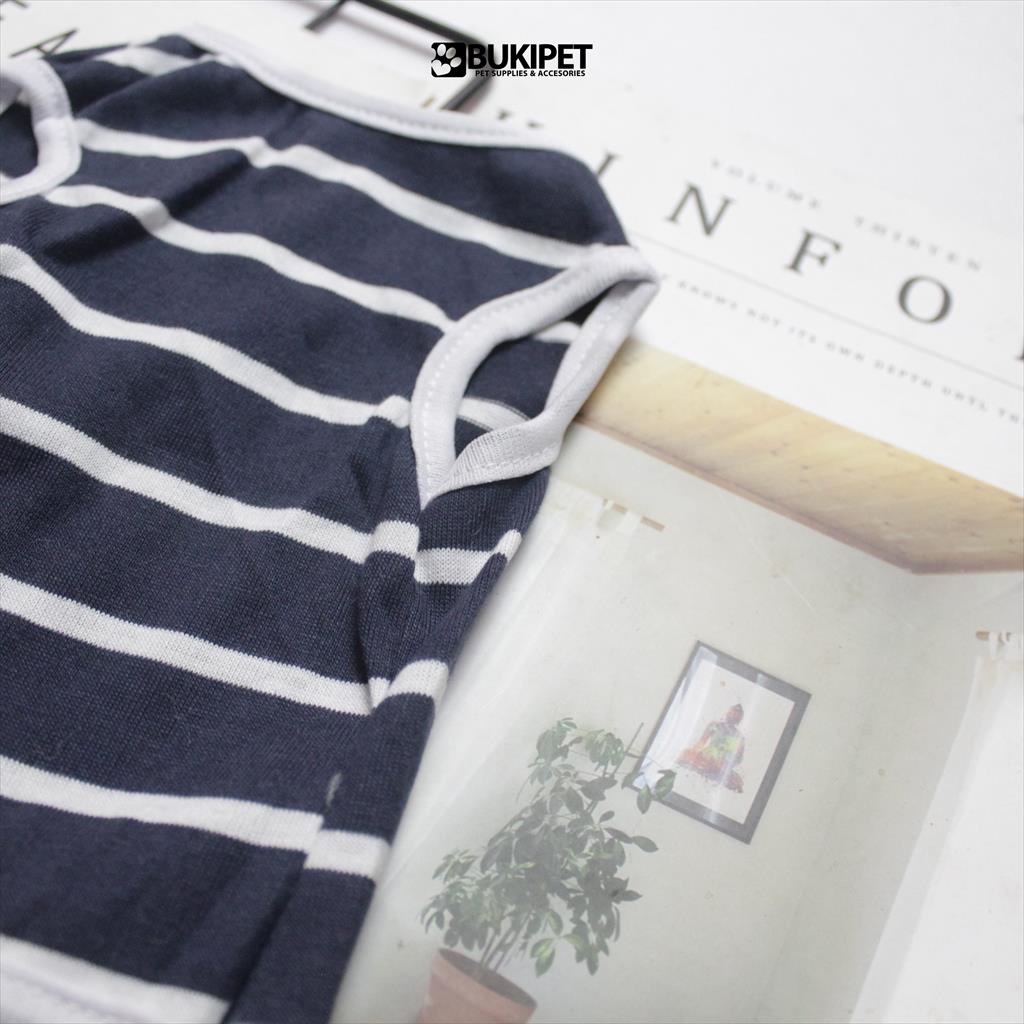 Baju Kucing Lucu Murah Cewek Cowok Aksesoris Hewan Kecil - Tank Stripe Dark Navy Series