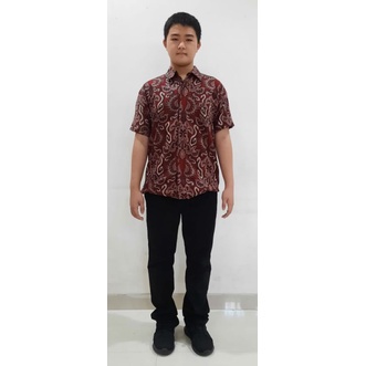 BATIK COUPLE SARIMBIT KELUARGA KEKINIAN TERBARU SERAGAM DRESS KEMEJA TERBARU KONDANGAN DIVANIA DAUN MERAH JUMBO XXXL BIG SIZE
