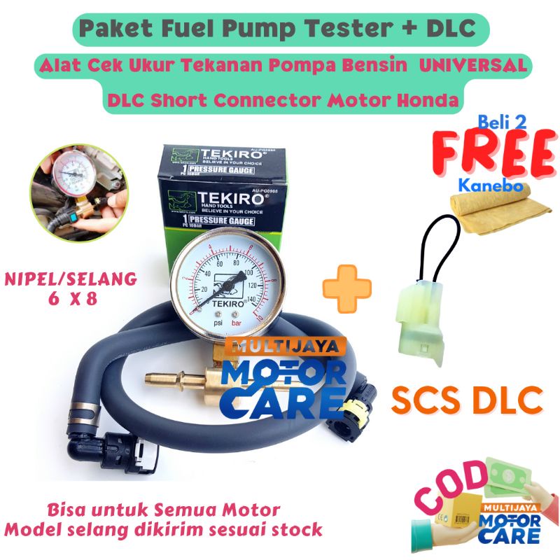 DLC MERAH Paket Fuel Pump Tester UNIVERSAL Alat Pengukur Tekanan Pompa Bensin + DLC Short Connector