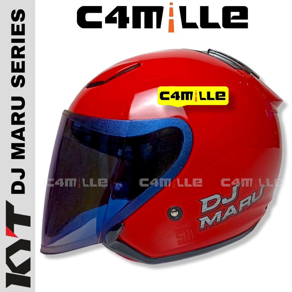 PAKET GANTENG HELM KYT DJ MARU SOLID FIRE RED HALF FACE