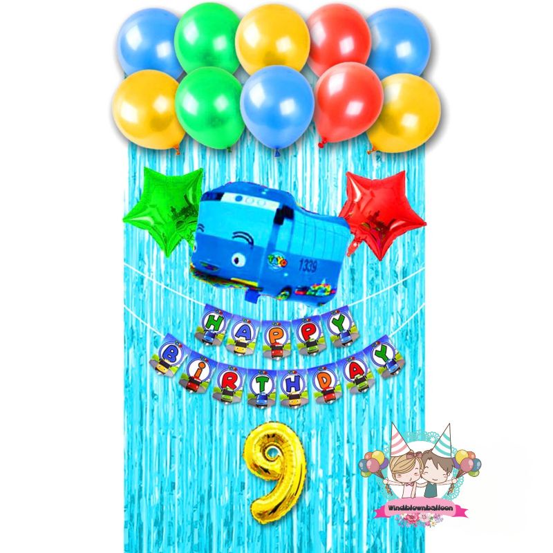 WINDBLOWN BALON SET ULTAH ANAK BUS TAYO / HBD BIRTHDAY KIDS ULANG TAHUN COWO