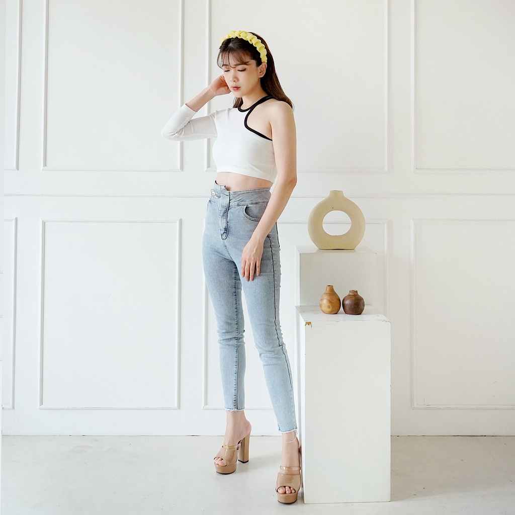 Korean One Longsleeve Crop Tank Top Lengan Panjang Kombinasi 166