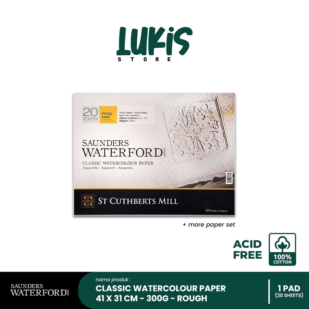 

Kertas Lukis SAUNDERS WATERFORD 300G | 41 x 31 cm | Rough | 20 Sheets | Blocks