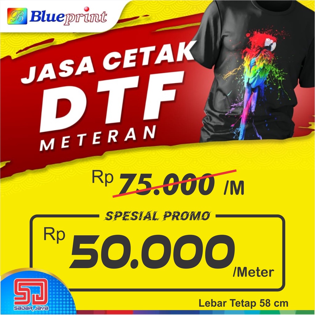 

Promo Print Cetak Film DTF Meteran Eceran Grosir Sablon Murah