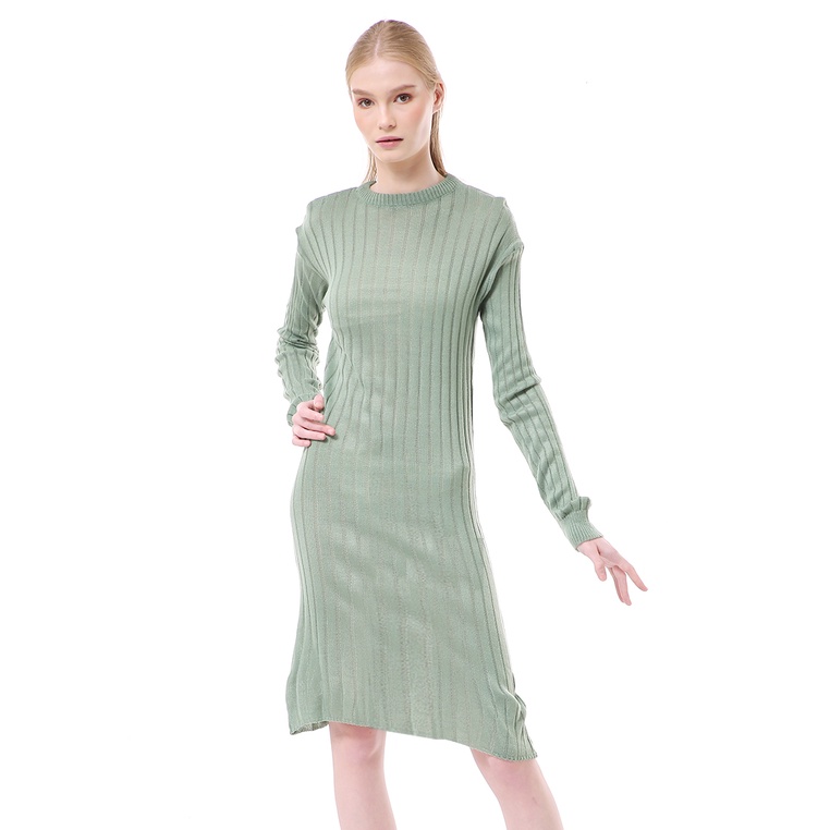 Adela Dress Rajut Tunik Wanita Motif Polos Long Sleeve Relaxed Fit - Mint