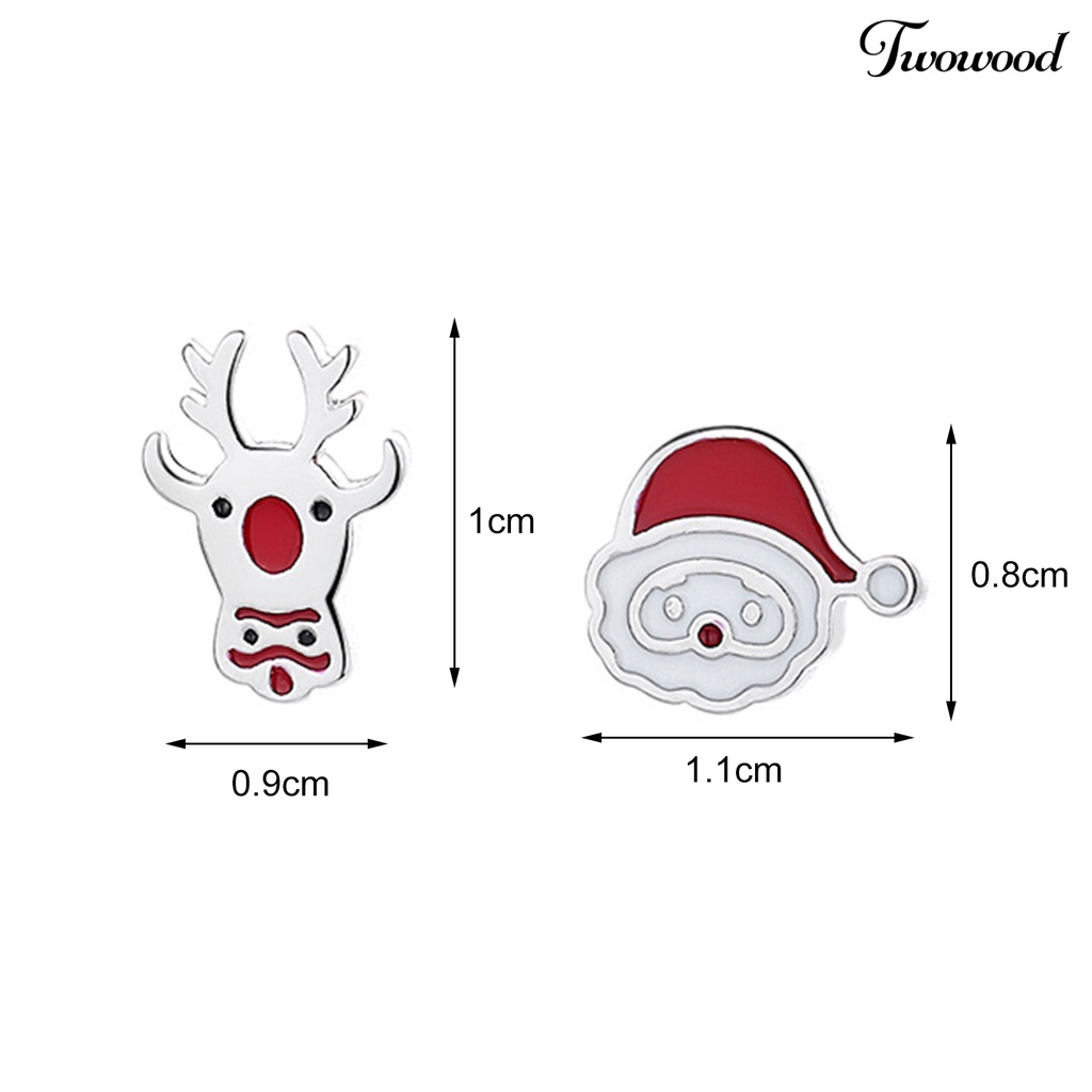 1 Pasang Anting Bentuk Santa Claus Elk Asimetris Bebas Alergi Untuk Wanita