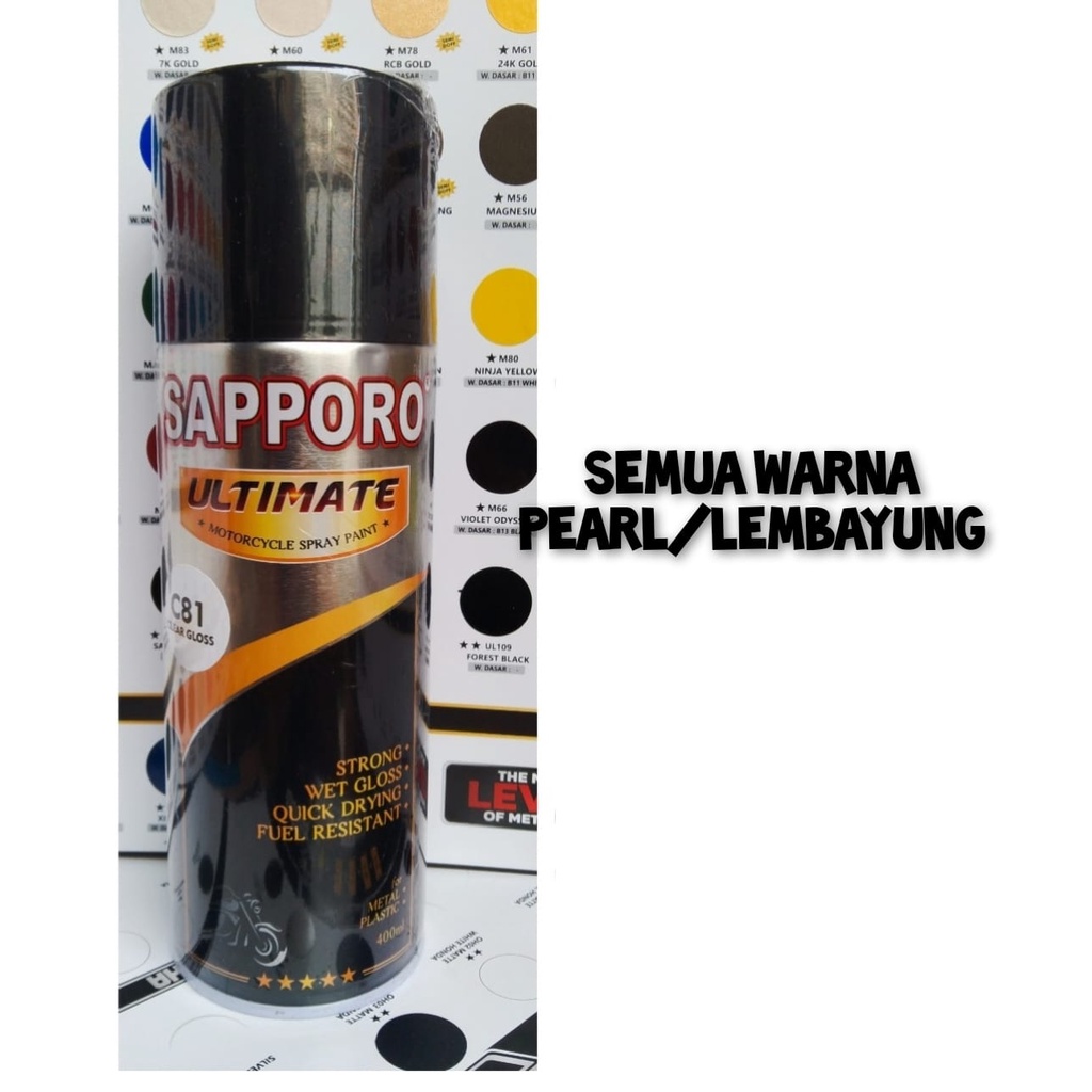 pilok pilox cat semprot cat spray sapporo ultimate 400ml varian pearl series m72 ultimate pearl 901 pearl gold p02 pearl green  p03 pearl blue p04 opearl red p05 pearl violet