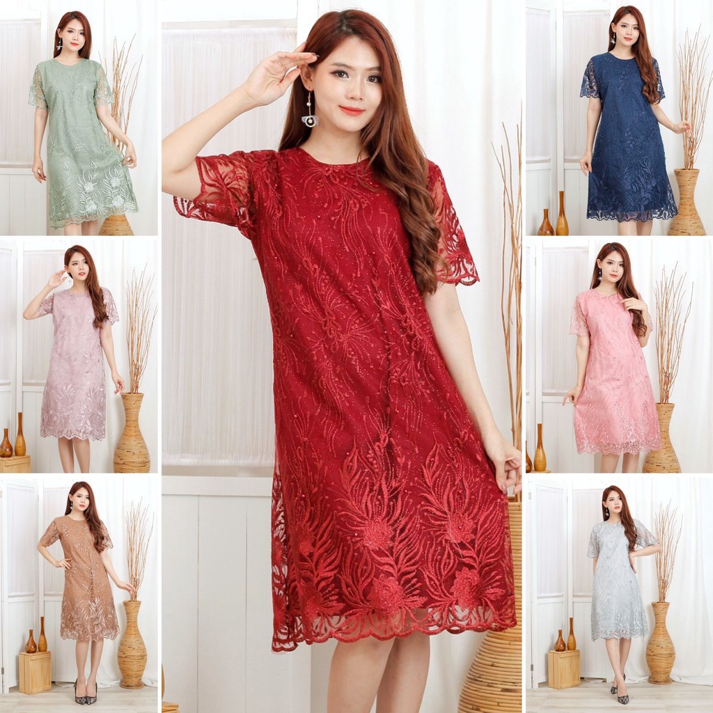 (Jamin RealPict) Dress Tile Allsize S M L XL XXL JUMBO / Dress Tulle Pesta / Dres Natal / Dress Gereja / Dress Seragam / Dress Kondangan