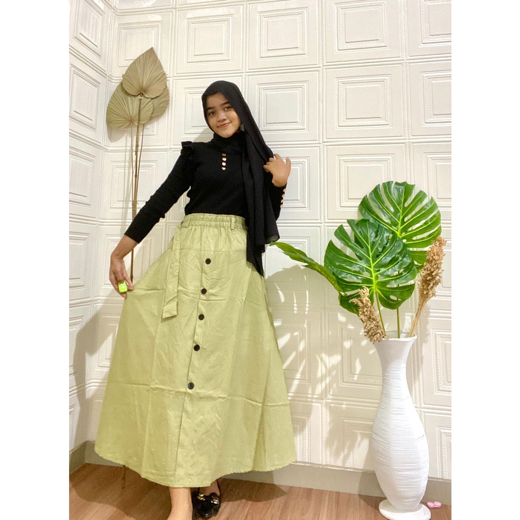 ROK PAYUNG KANCING BAHAN LINEN SUPER // Rok payung wanita rok kancing payung rok linen