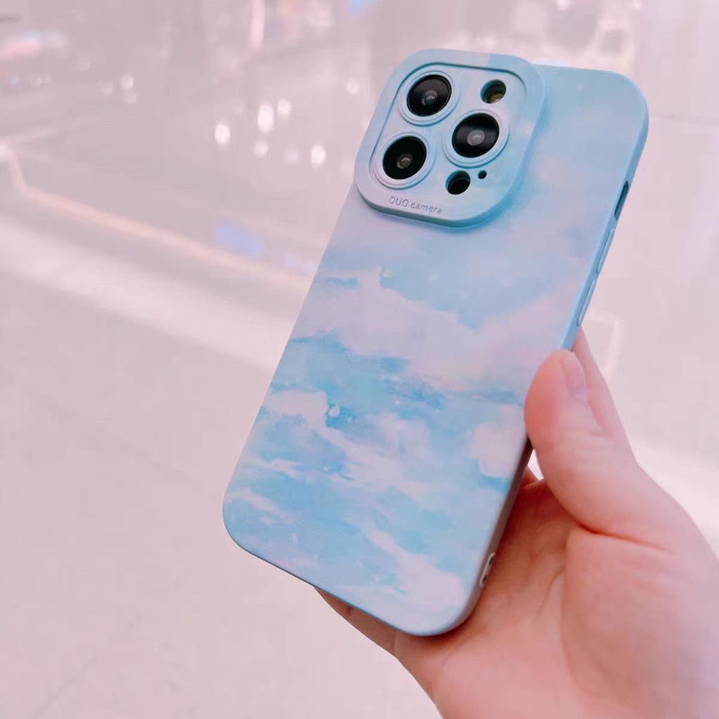 Ins Casing TPU iPhone 14 14pro 14Plus 14prm 13pro 13pro 13prm 11 7Plus 8Plus Xr XS 12pro Max Motif Langit Biru Putih