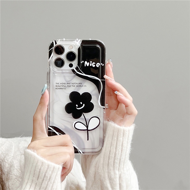 Soft Case Bumper TPU Shockproof Motif Bunga Senyum Untuk IPhone 14 13 12 11 Pro Max