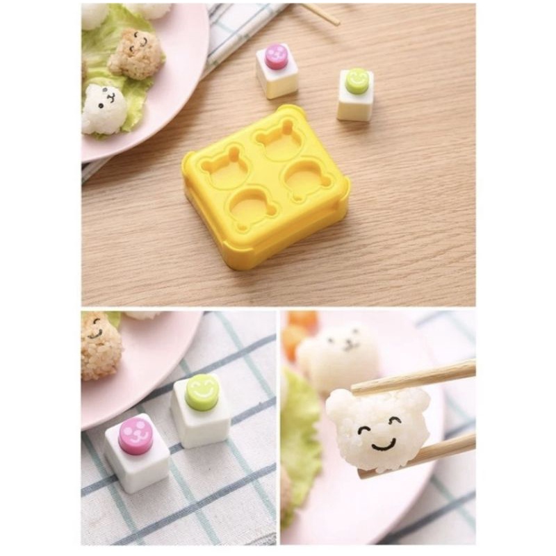 READY ! 1 Set Mini Bear Bento Mould + GRATIS 2pc Nori Cutter Puncher Pemotong Rumput Laut /Cetakan Beruang