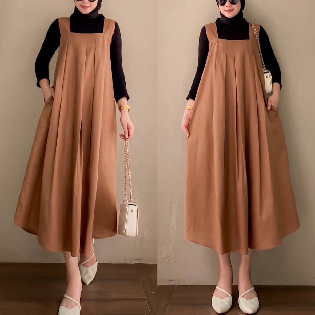 Alila Overall Panjang Crinkle Baju Atasan Wanita Kekinian Fashion Muslim Midi Dress