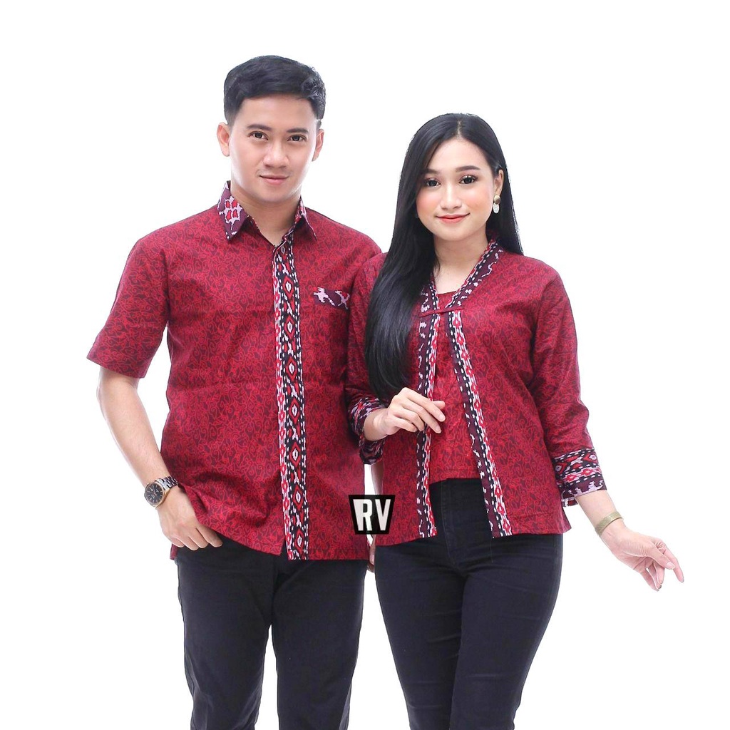 [ EDISI NATAL ] Batik Couple Pria Wanita Atasan Kemeja Batik Mega Mendung Merah By Batikid