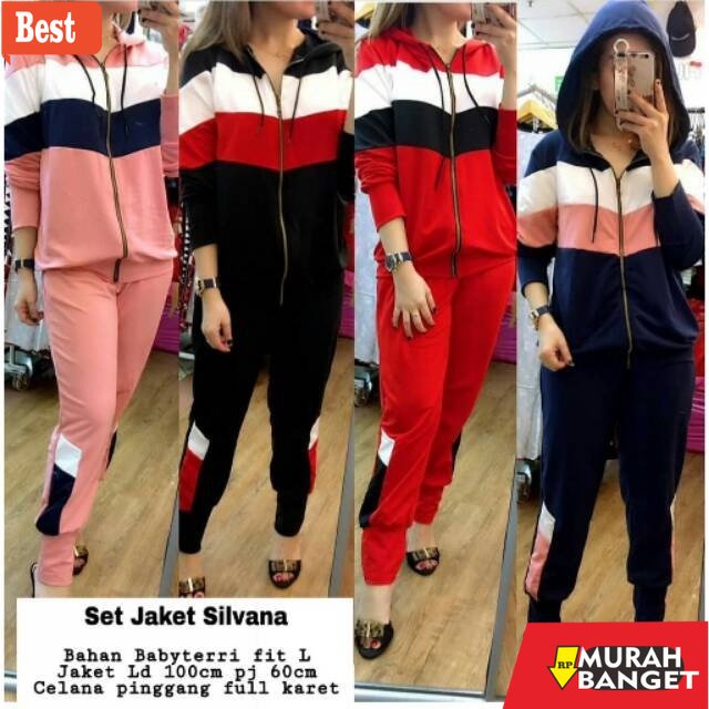 jaket wanita kekinian 2022 Ms(COD) Set Jaket Silvana / setelan training wanita lengan panjang