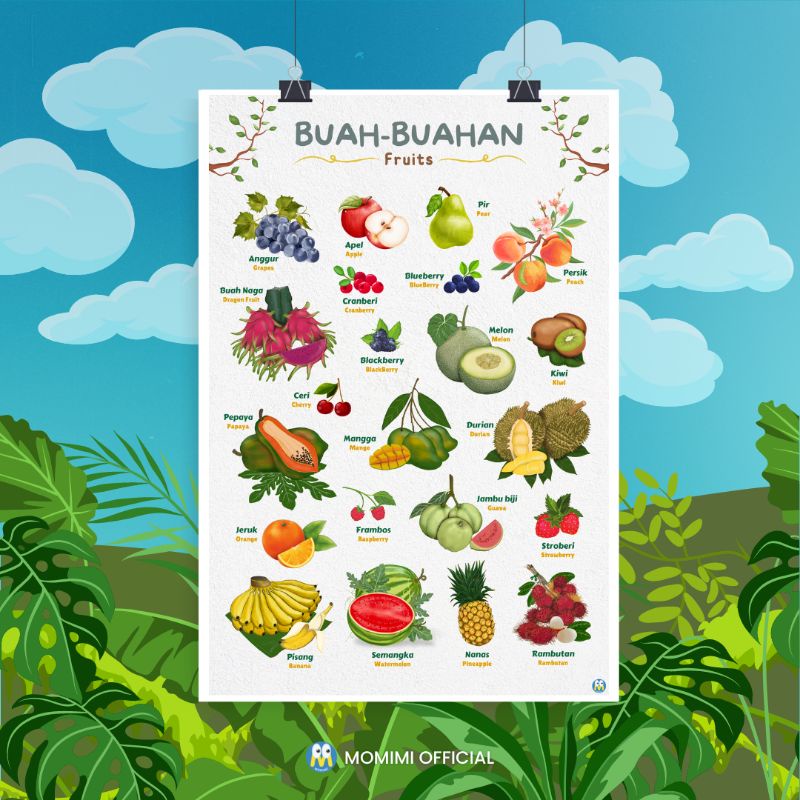 Jual Poster Edukasi Macam Macam BUAH-BUAHAN Bilingual Bahasa Indonesia ...