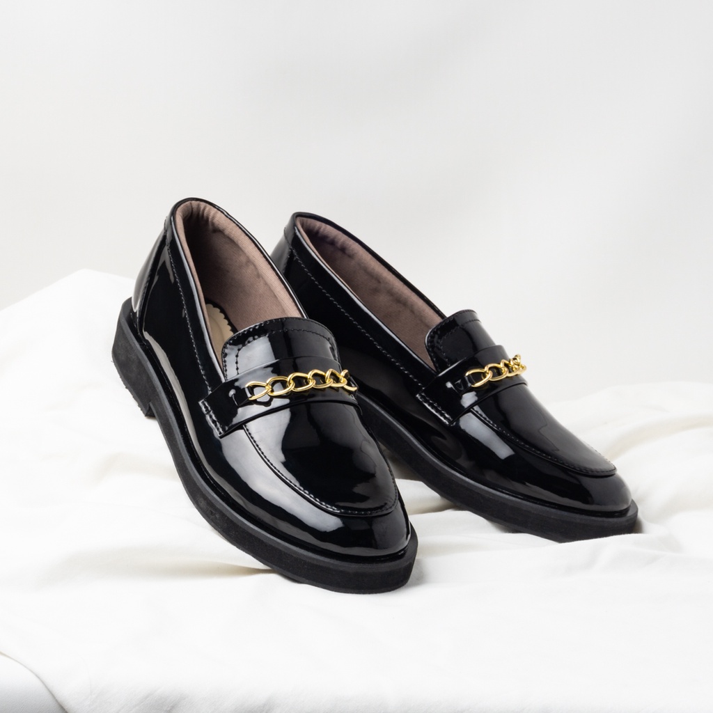 Sepatu Loafers Wanita Big Size / Sepatu Oxford Korean Style / Sepatu Kulit Sintetis Hitam Flat Wanita TINOCHI Rully